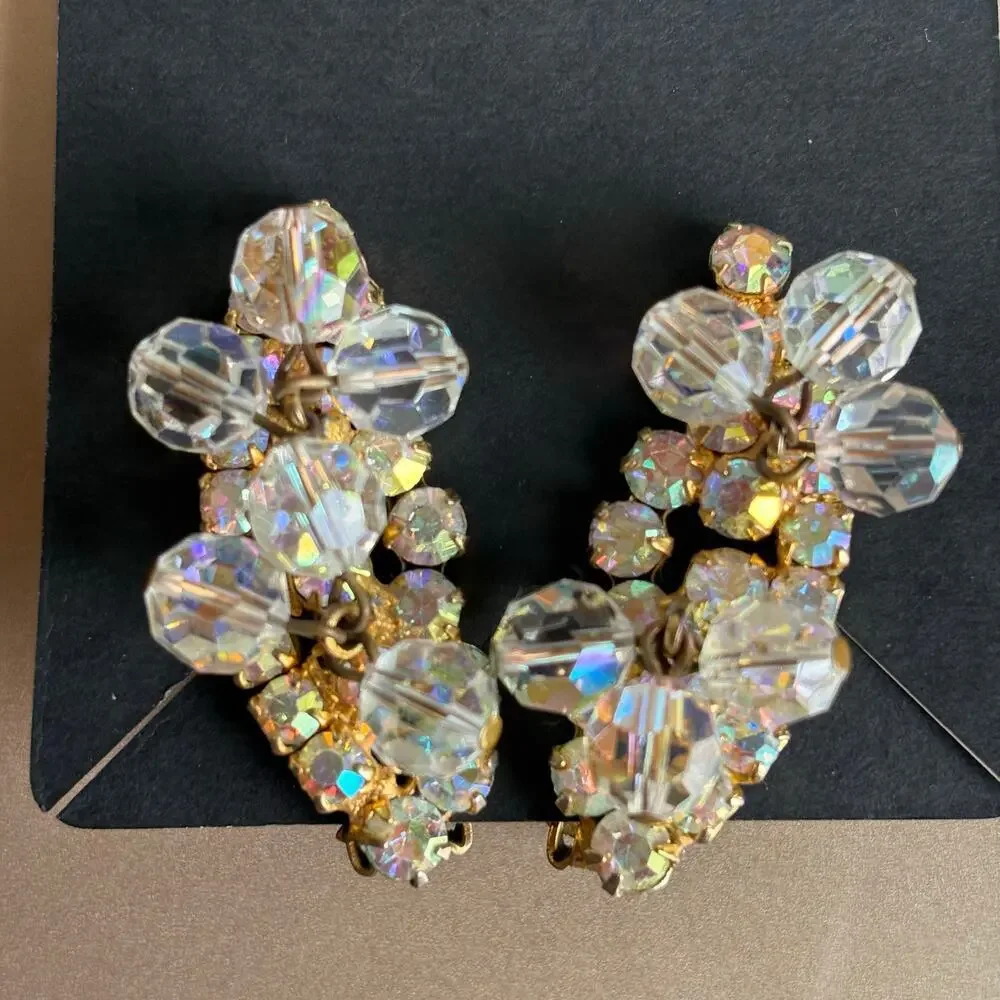 B29 Vintage Juliana Cha Cha‎ Earrings Women AB Crystal Wedding Statement - Picture 9 of 12